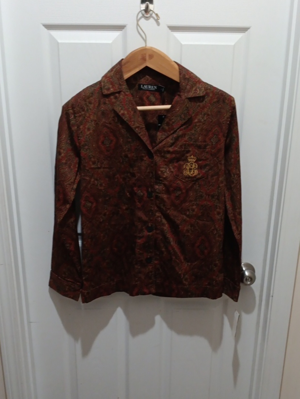 Lauren Ralph Lauren Burgundy and Green Paisley Button-Front Shirt